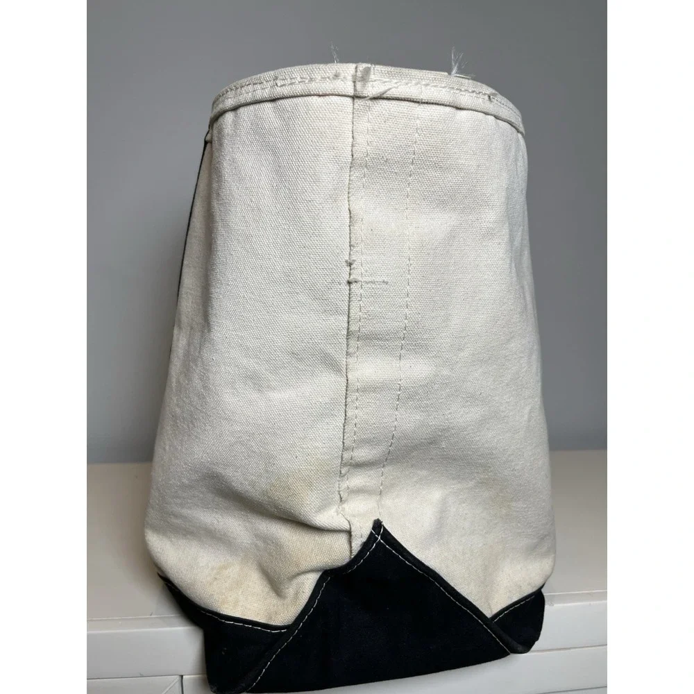 Vtg LL Bean Boat and Tote Bag XL 80s Cream Black Trim Stiff Zip Closure Canvas